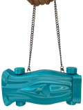 3D-printed sculptural purse in aqua, F1-inspired design, iUNGO LABS