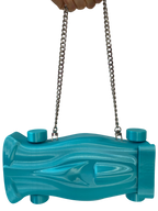 3D-printed sculptural purse in aqua, F1-inspired design, iUNGO LABS